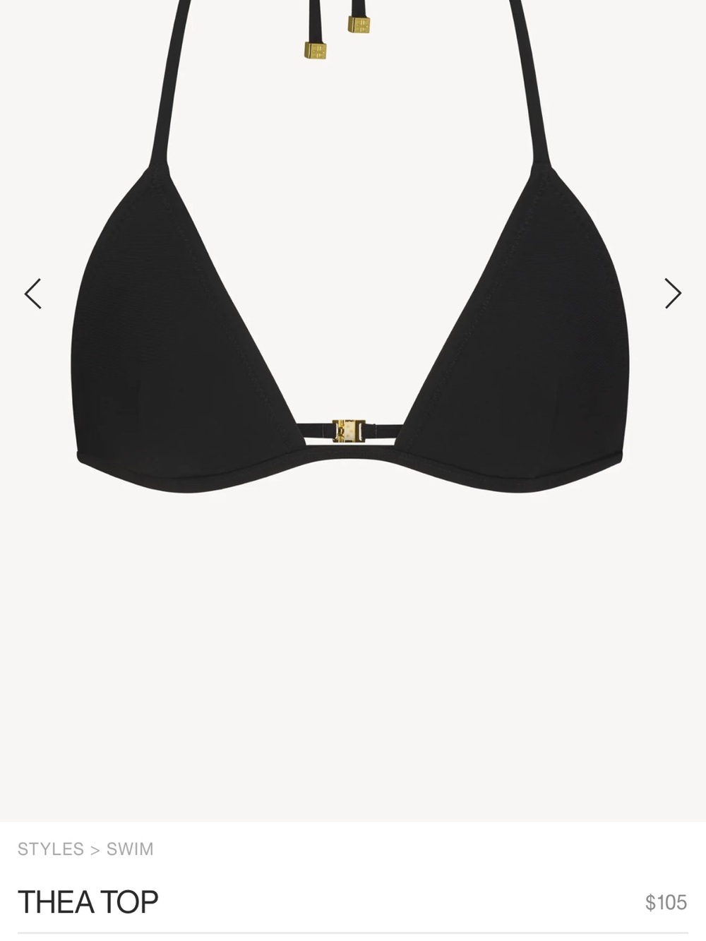 Eterne Thea Triangle Bikini Top in Black with Gold Accent